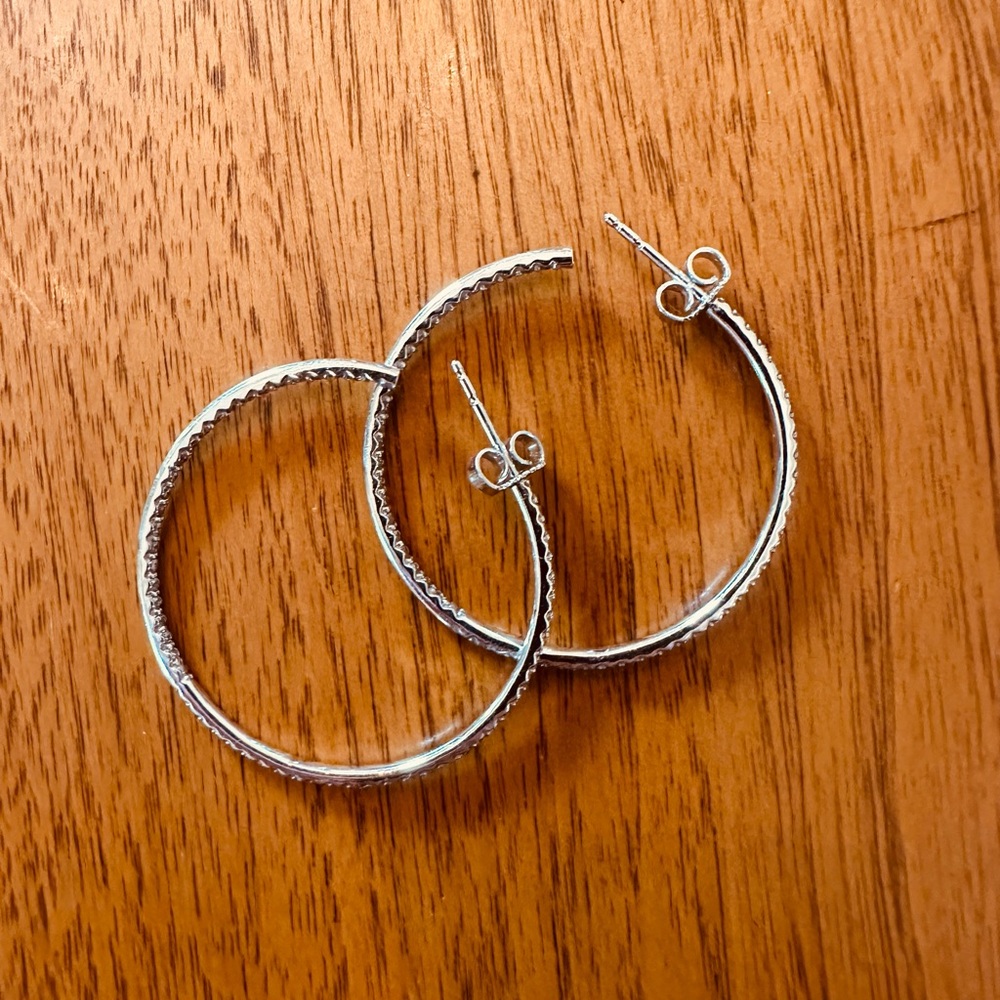 Roberto Coin Silver and Diamond Hoop Earrings